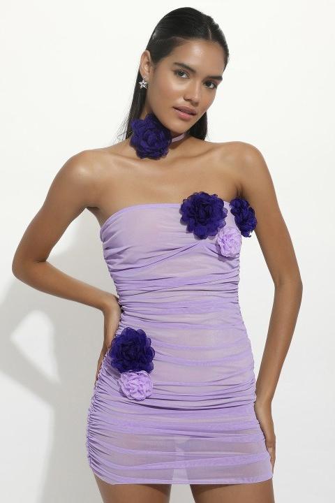 dresses - Athena Flower Appliqué Mesh Mini Dress - SD00708123343 - Purple - S - Sunfere