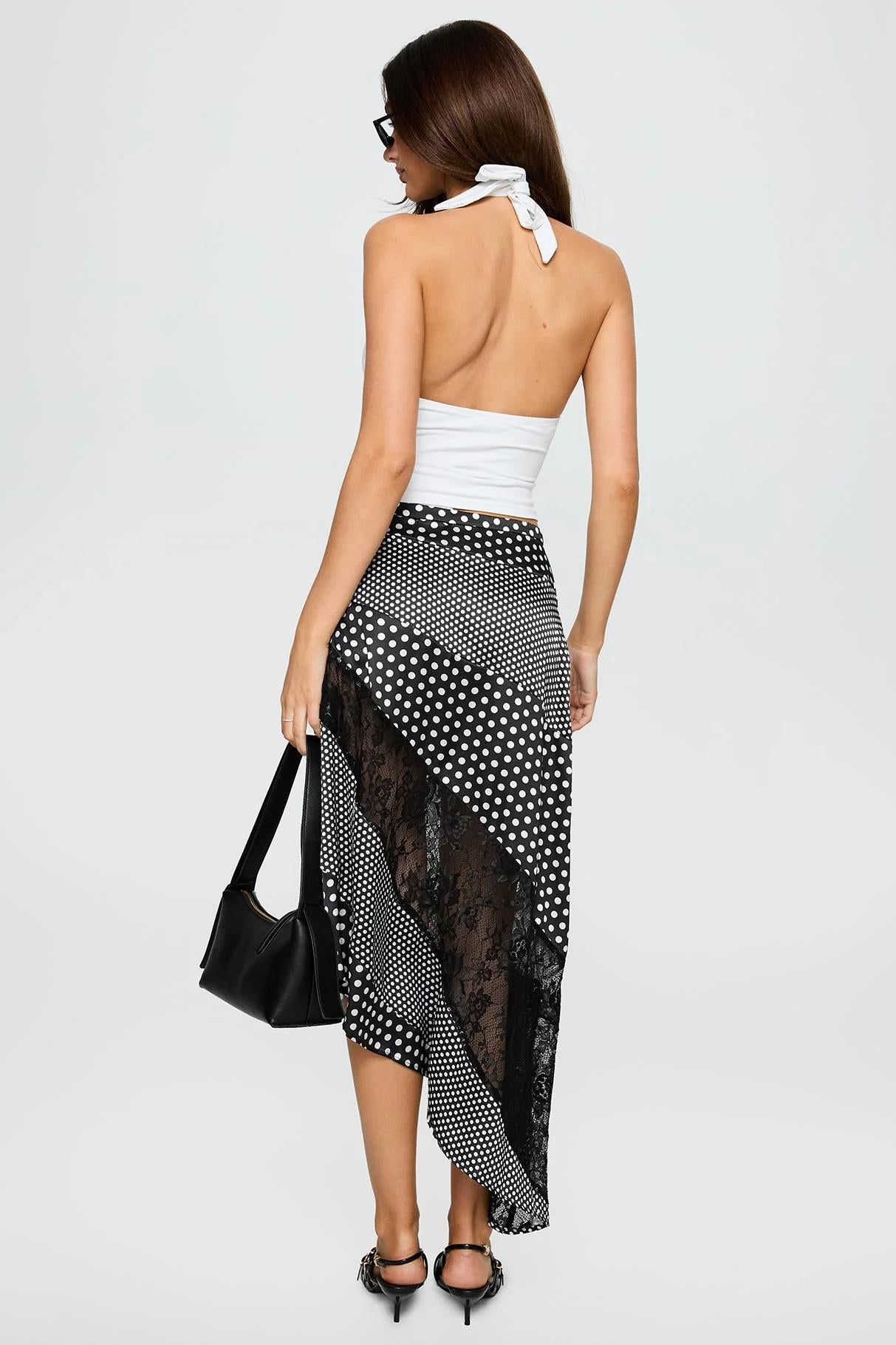 Polka-Dot Lace Asymmetrical Midi Skirt