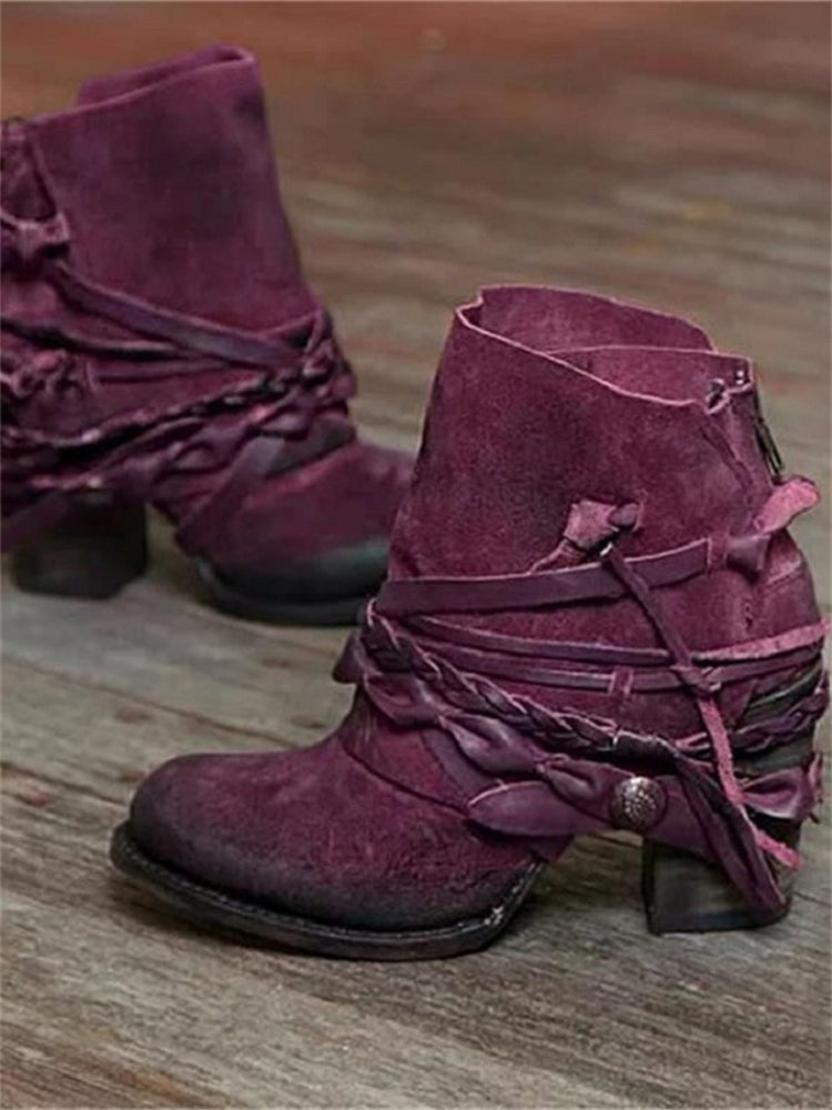 Botas de Tornozelo Vintage com Atacadores Trançados