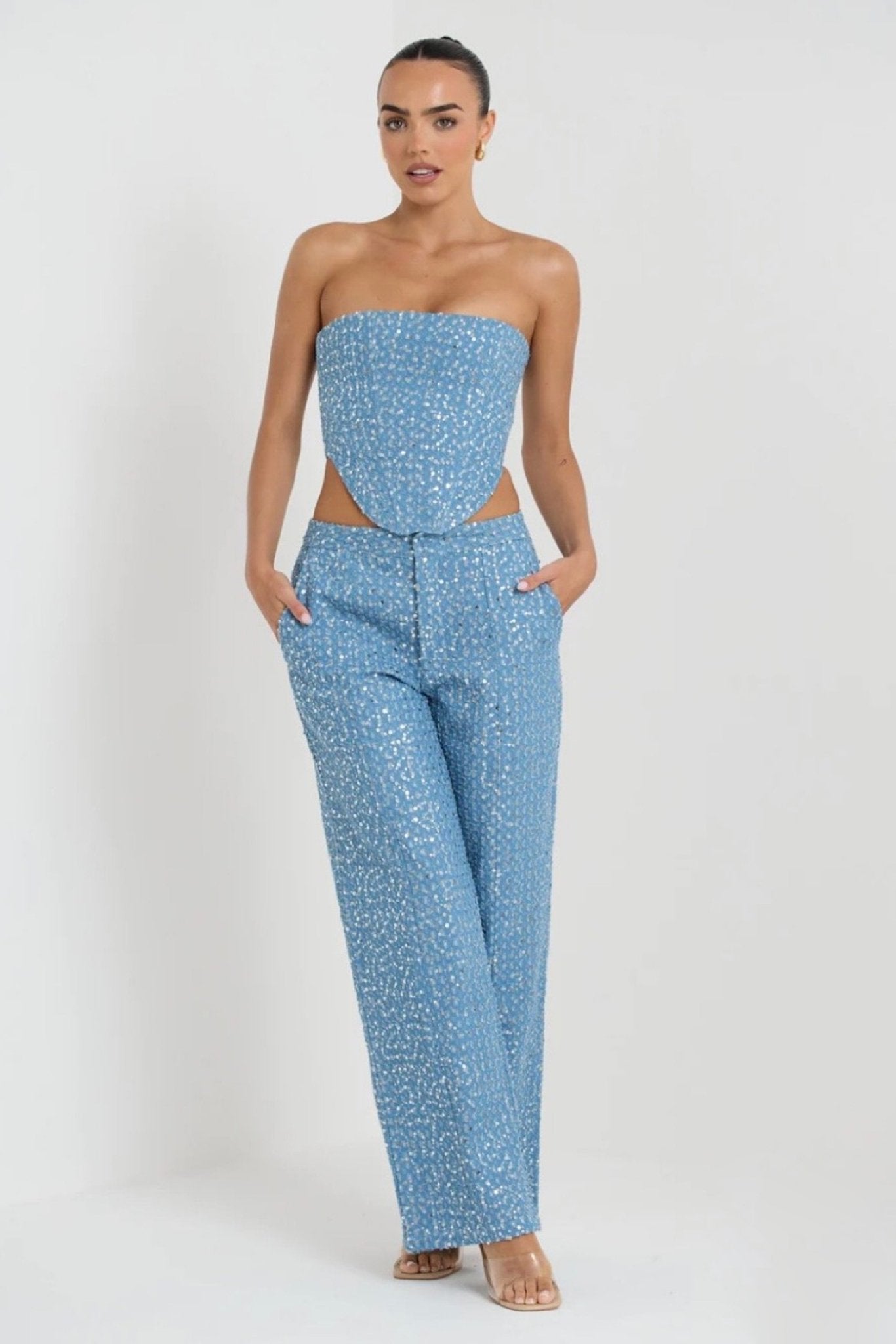 Belinda Sequins Denim Pants Set-Sunfere