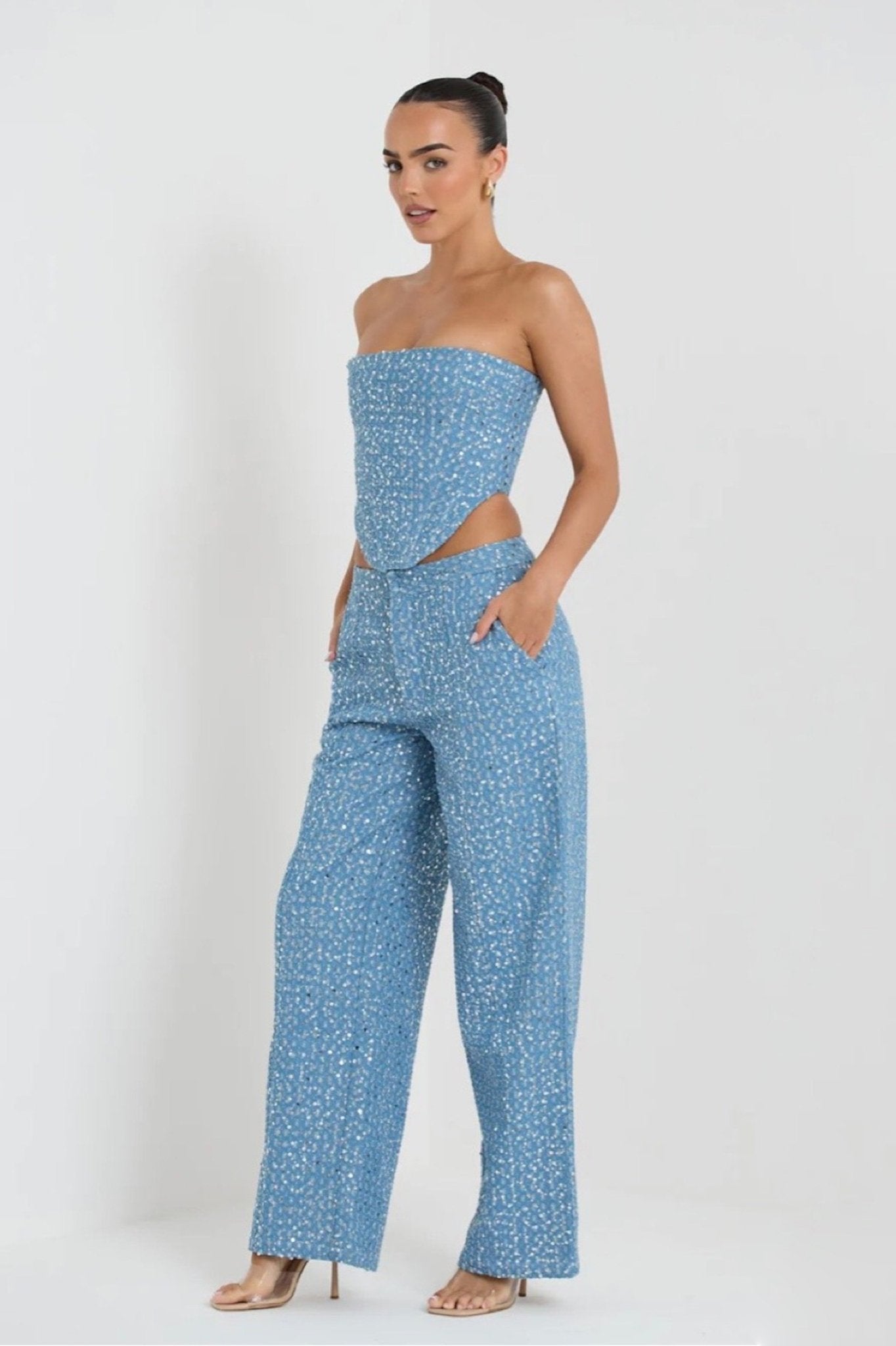 Belinda Sequins Denim Pants Set-Sunfere