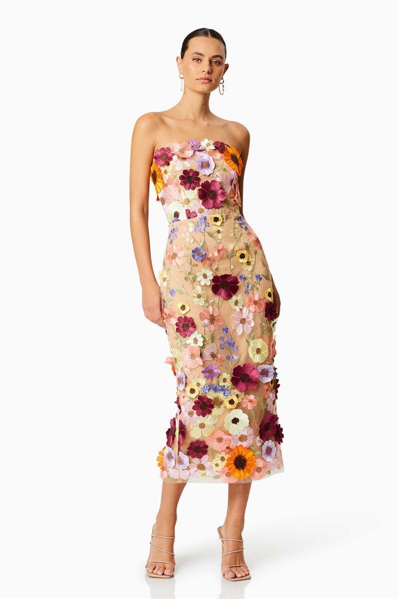 dresses - Belle Embroidered Floral Strapless Midi Dress - SD00707123115 - Multi - S - Sunfere