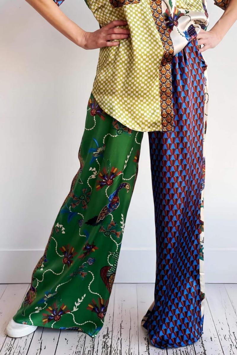 Special Folk Print Loose Wide Leg Pants-Set