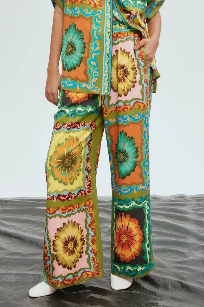 Ensemble pantalon à jambes larges à imprimé tournesol unique