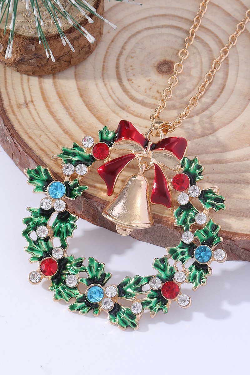 Christmas Wreath Bell Pendant Necklace-Sunfere