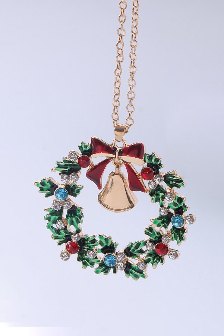 Collier avec pendentif en forme de cloche et couronne de Noël