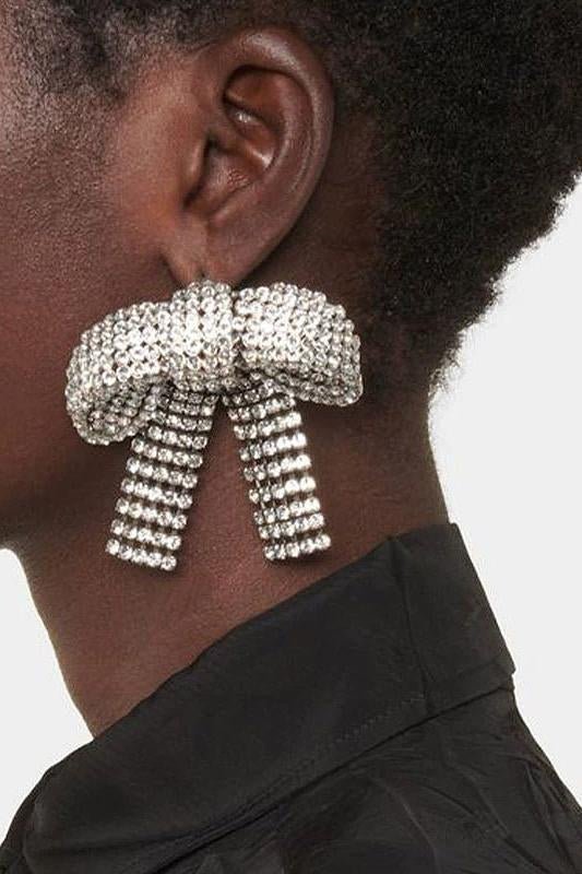 Crystal-embellished Bow Earrings-Sunfere