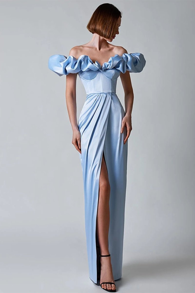 dresses - Crystal Off - Shoulder Maxi Split Dress - SD00707123117 - Blue - S - Sunfere