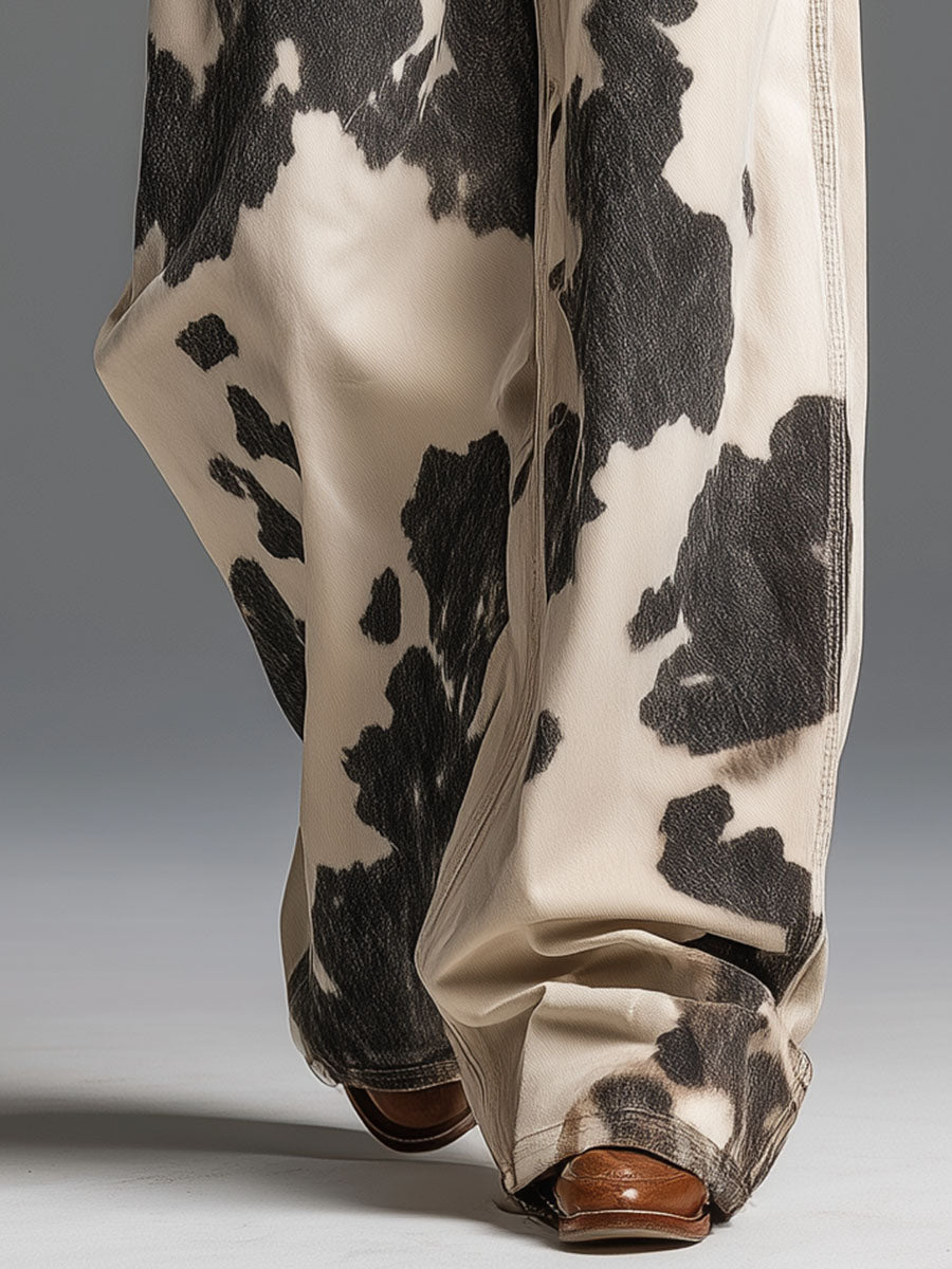 Retro a modesch Western-Stil Hosen mat Koueflecken-Muster