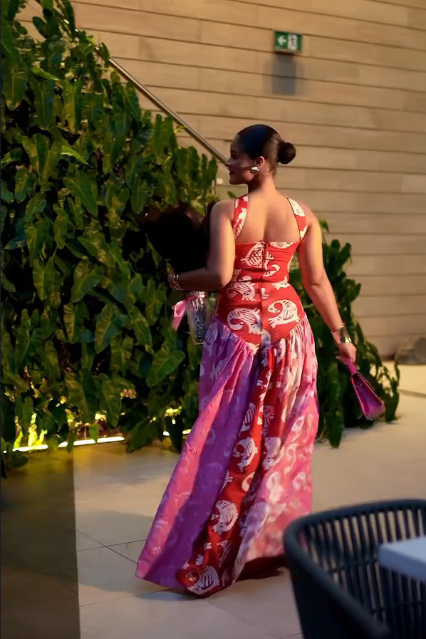 Red-Pink Spliced Halter Jumpsuit