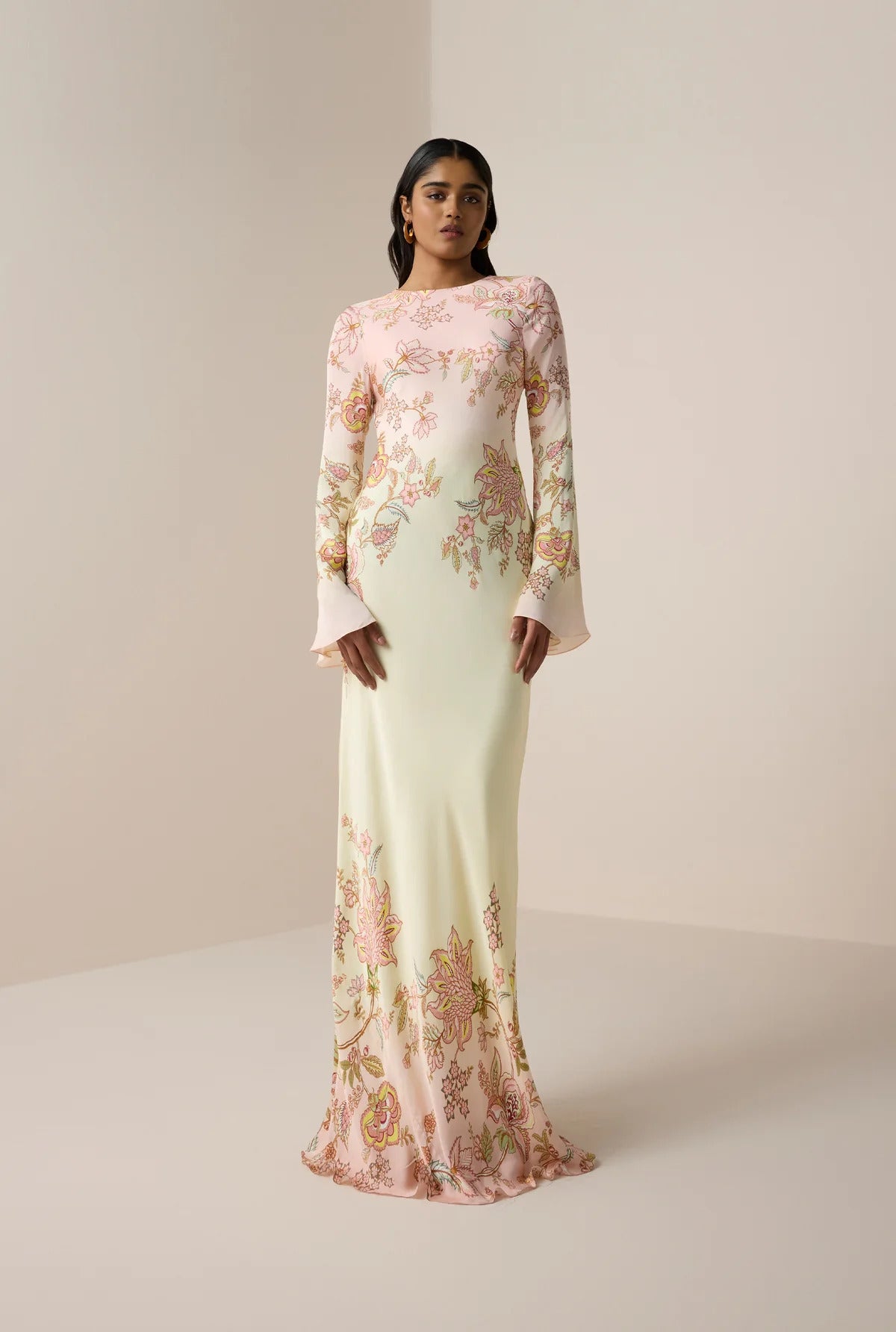 Ombre bloemen maxi-jurk met strik aan de achterkant