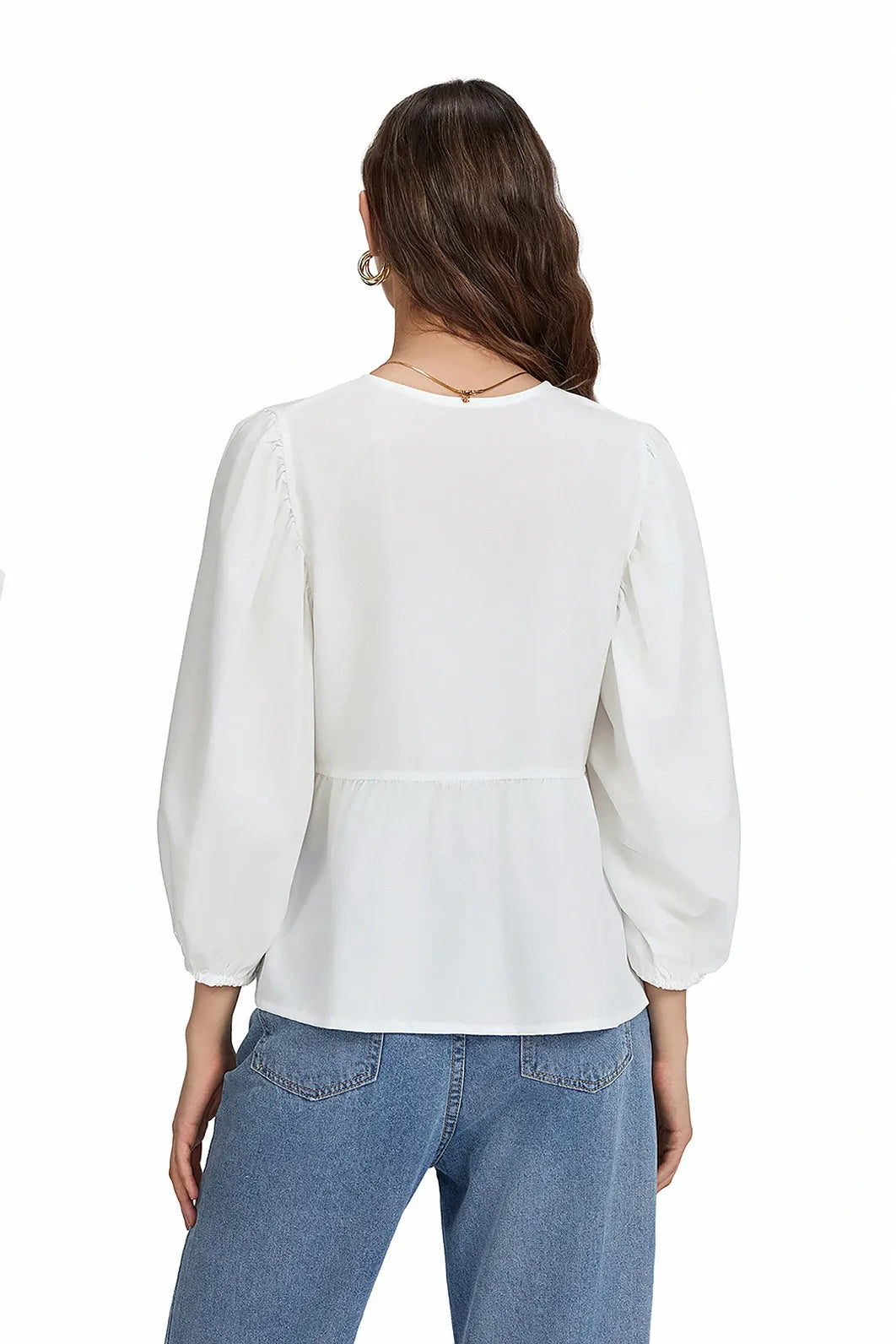 Puffärm Peplum flugor Blus Top