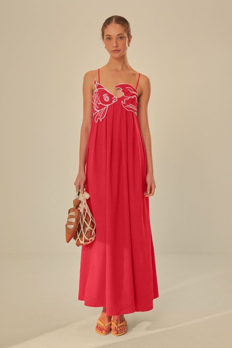 dresses - Eileen Goldfish Embroidered Maxi Slip Dress - SD00206182932 - Red - S - Sunfere