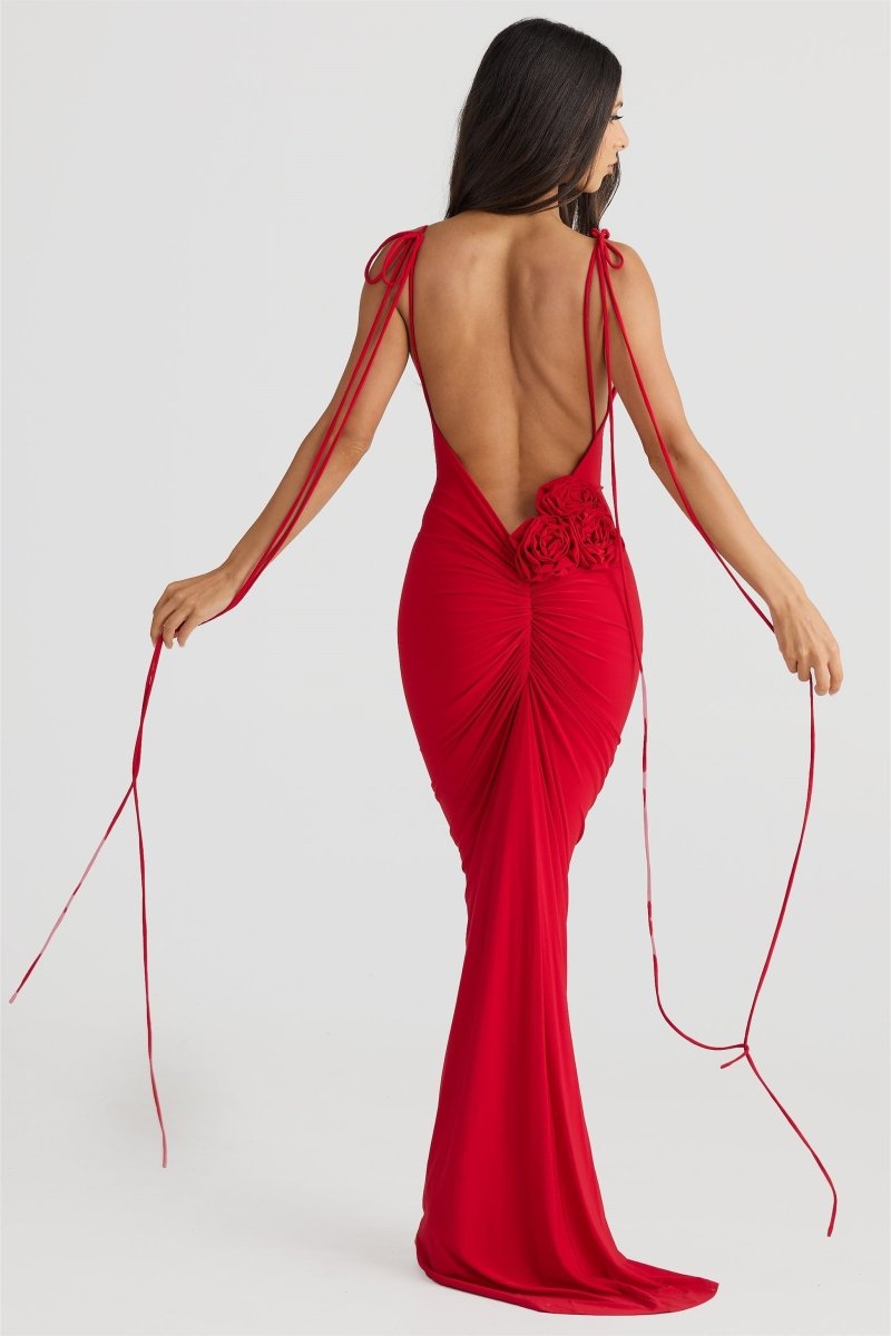 dresses - Elma Floral Open Back Maxi Dress - SD00607053060 - Red - S - Sunfere