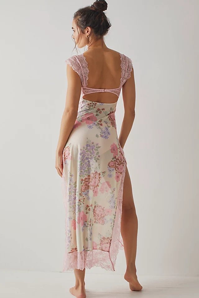 Elma Maxi Slip Dress met Bloemenprint en Uitgesneden Mesh