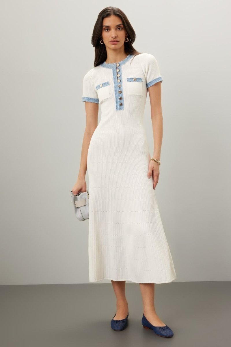 dresses - Elma Round Neck Knit Midi Shirt Dress - SD00707163129 - White - S - Sunfere