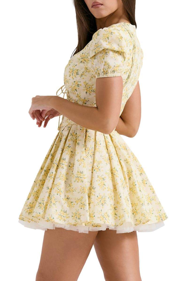 Vestido curto Emily Floral com decote em V e corpete