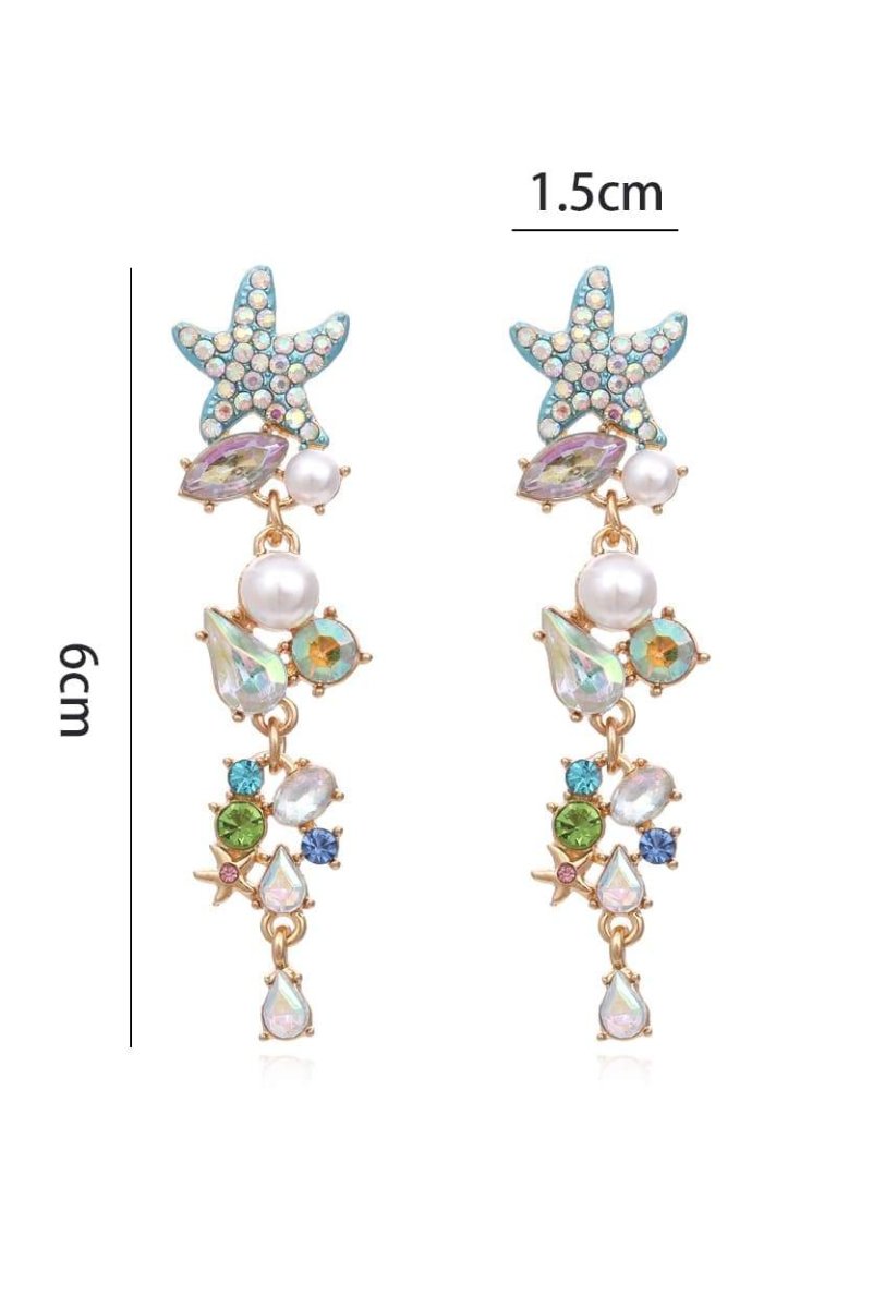 Enamel Crystal Pearl Starfish Drop Earrings