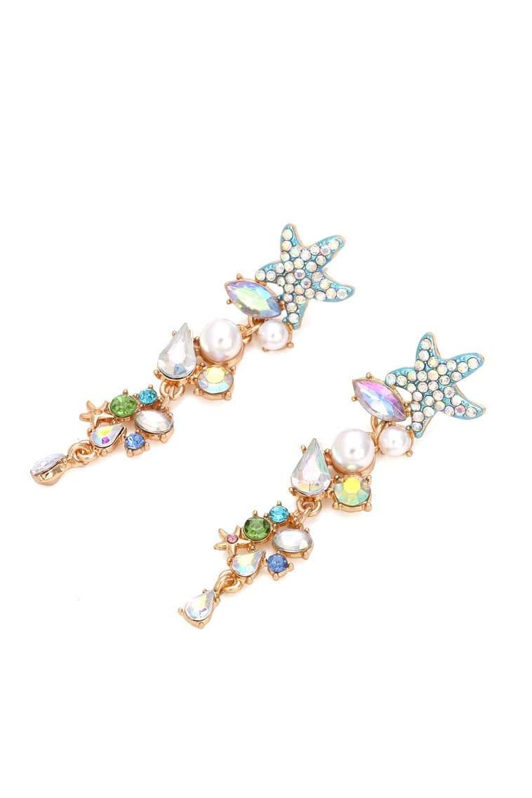 Enamel Crystal Pearl Starfish Drop Earrings