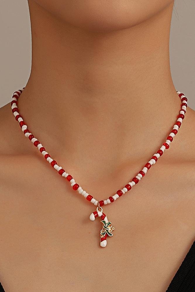 Enamelled Candy Cane Beaded Necklace-Sunfere