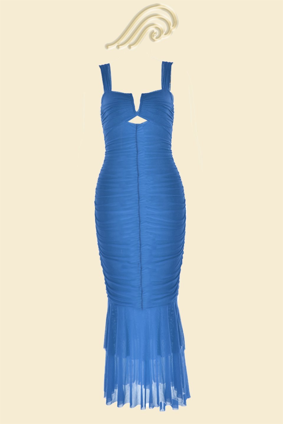 Ethel Gathered Flare Mesh Midi-kjole