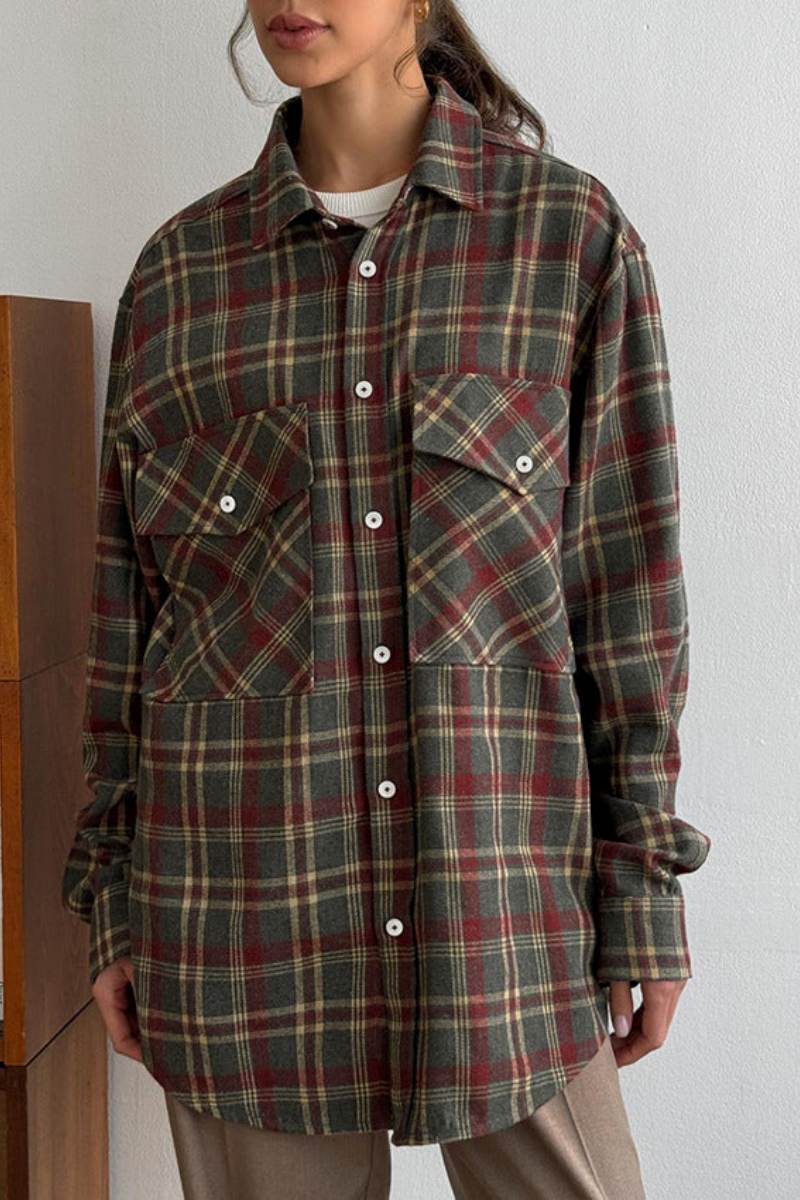 Camisa xadrez casual solta vintage