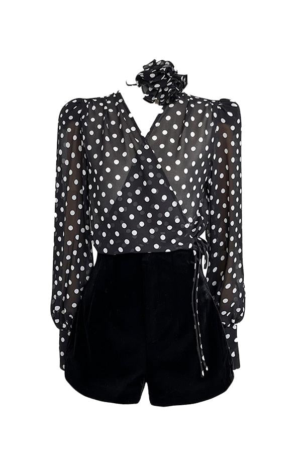 Gilda Polka Dot Langermet Bluse