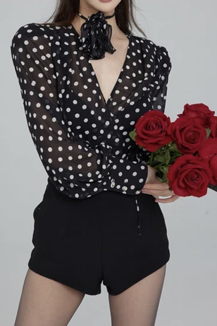 Gilda Polka Dot Langermet Bluse