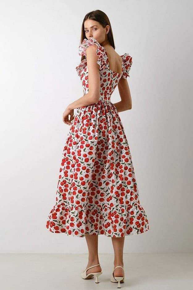 dresses-Griselda Cherry Printed Ruffle Midi Dress-SD00604192713-Red-S - Sunfere