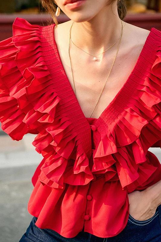 Helen Ruffle blus med v-ringning