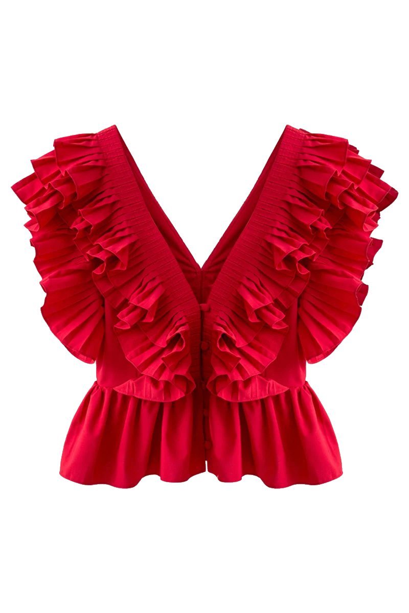 Helen Ruffle V-Neckline Blouse-Sunfere