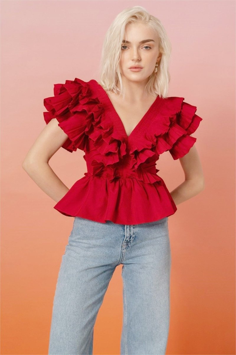 Helen Ruffle V-Neckline Blouse-Sunfere