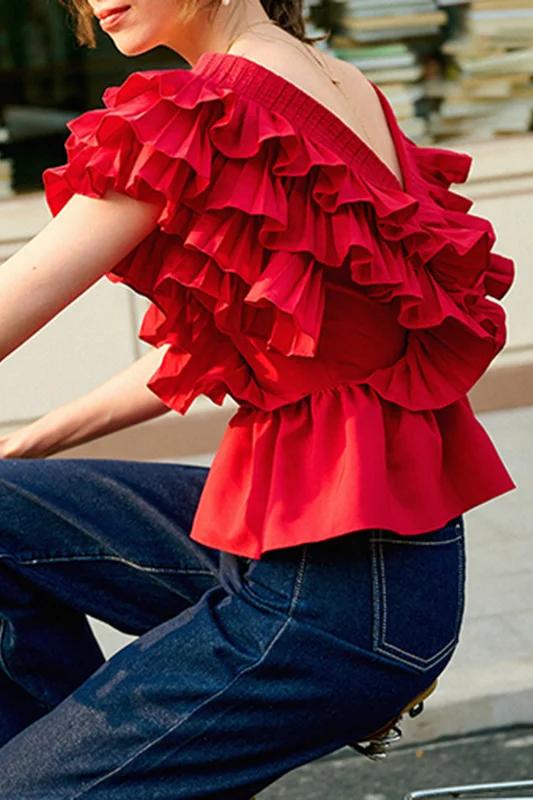 Helen Ruffle blus med v-ringning