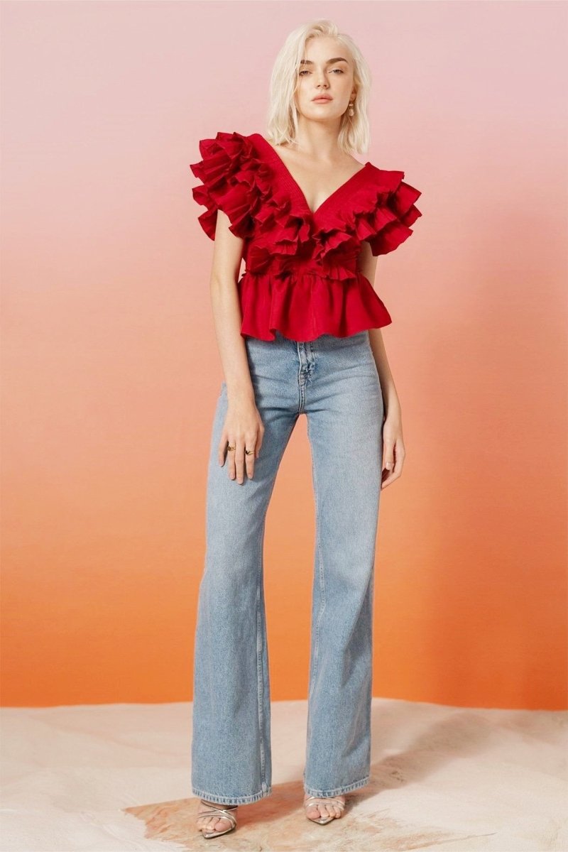 Helen Ruffle V-Neckline Blouse-Sunfere