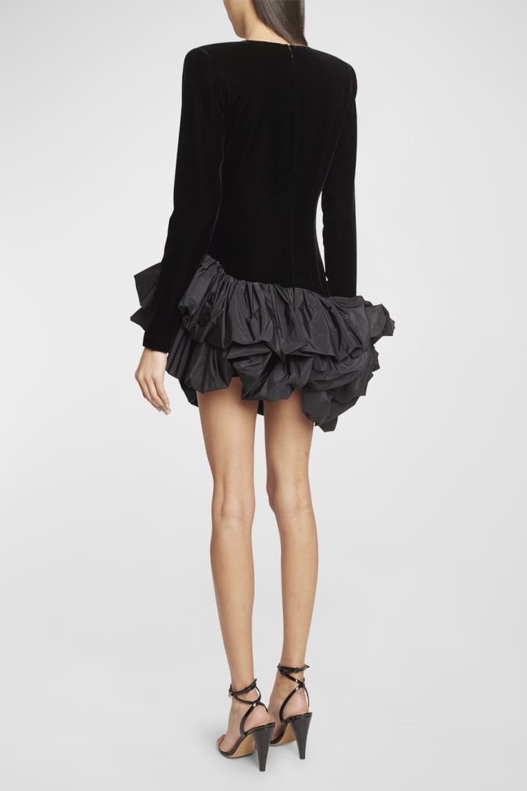 Hermosa Ruffle asymmetresch Hem Mini Velvet Kleed