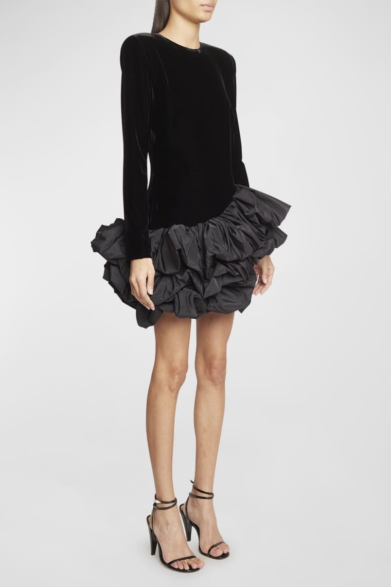 Hermosa Ruffle Asymmetrisk Fåll Mini Velvet Dress