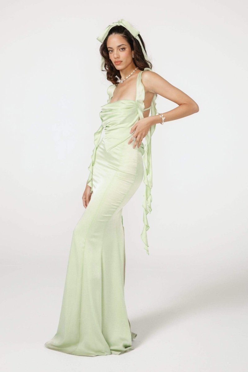 dresses-Hilda Ruffle Ribbon Backless Maxi Dress-SD00603252529-Green-S - Sunfere