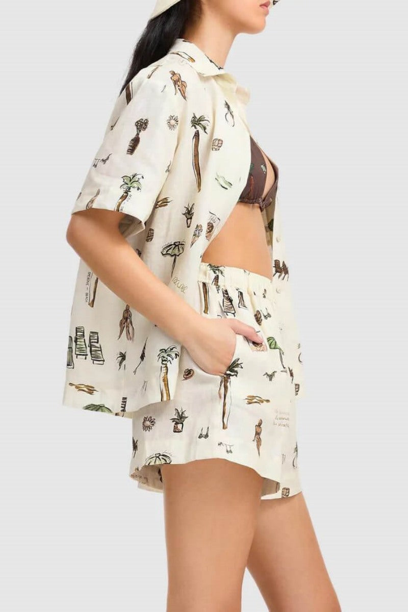 Printed casual loose shorts two-piece set