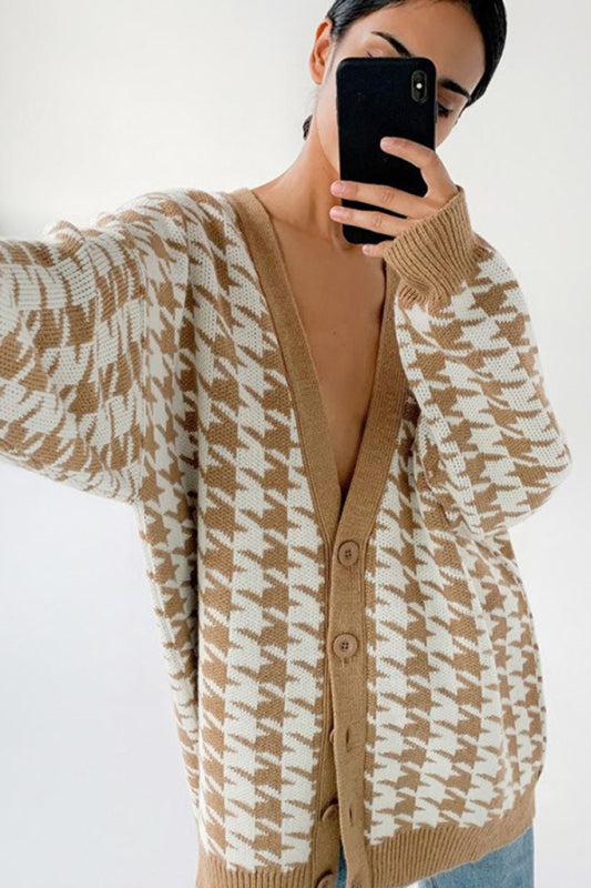 Cardigan oversize à motif pied-de-poule