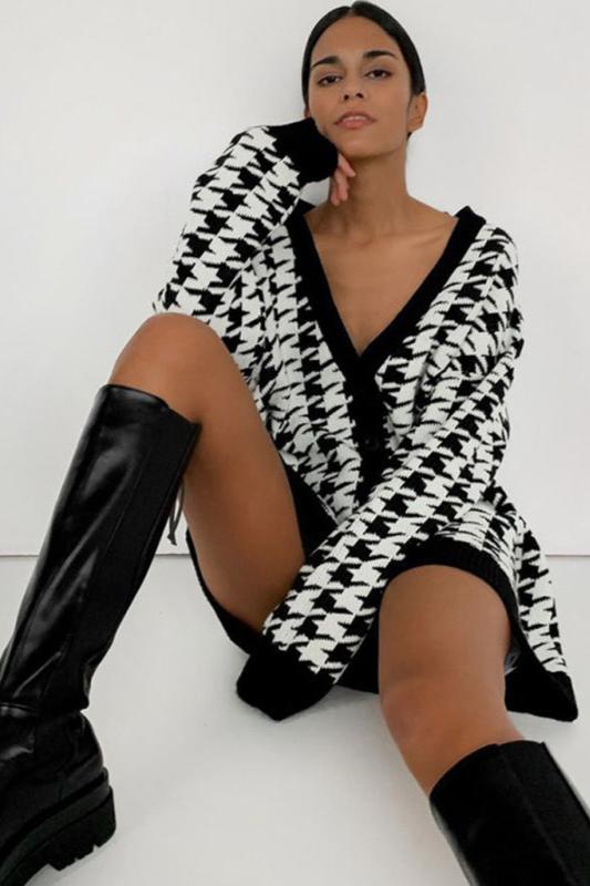 Ζακέτα Houndstooth Oversized