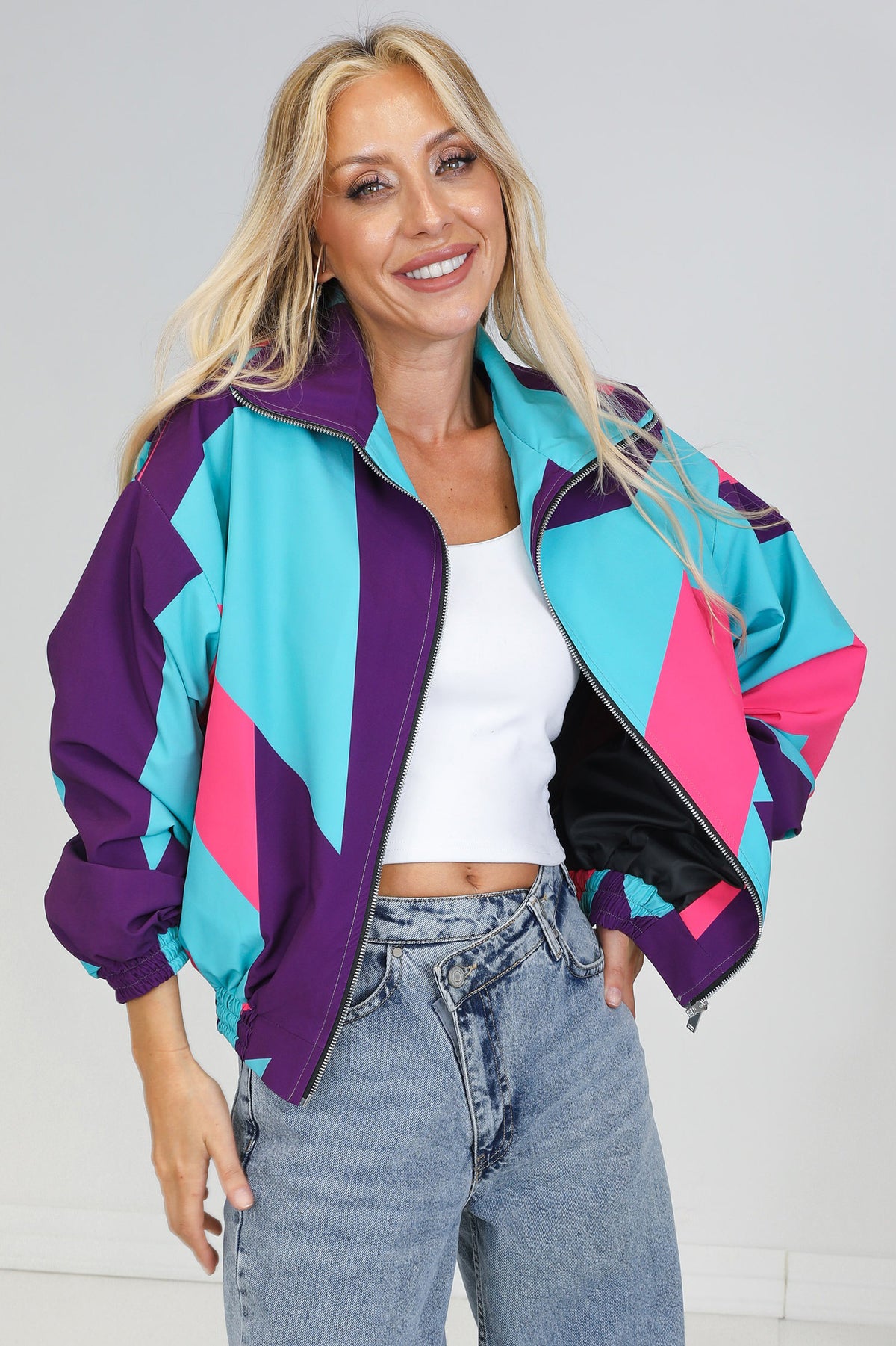Vintage Color Block Geo Windbreaker Jacket