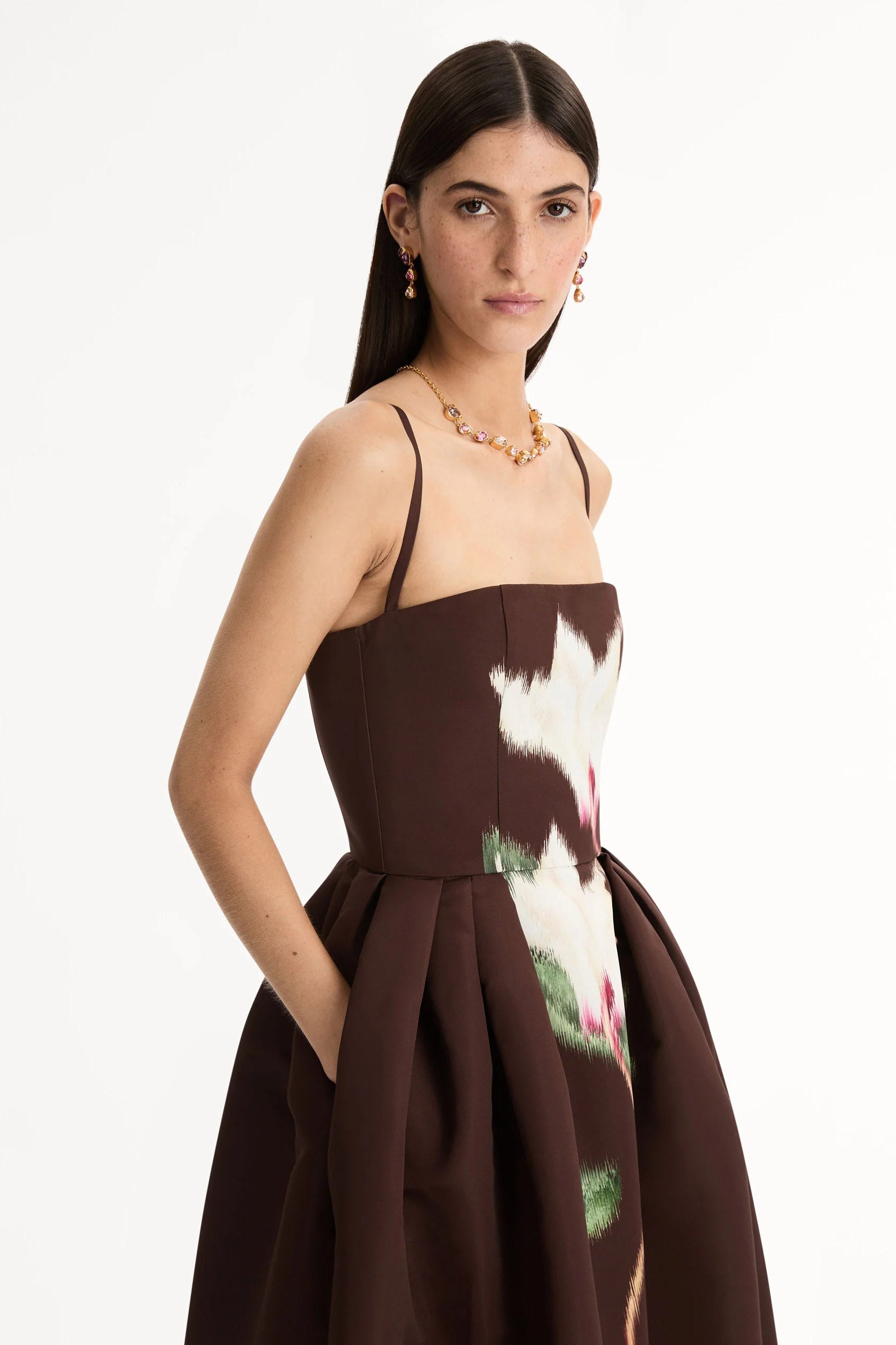 Elegant Blummen Spaghetti-Rimm Midi-Kleed