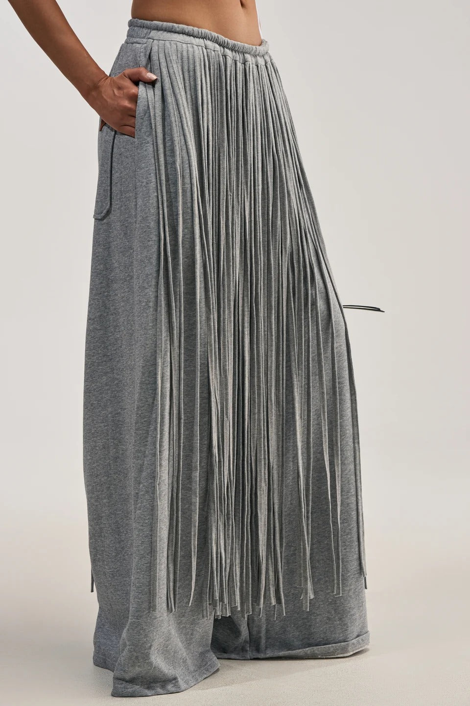 Grey Heavy Fringe Wide Leg Pants