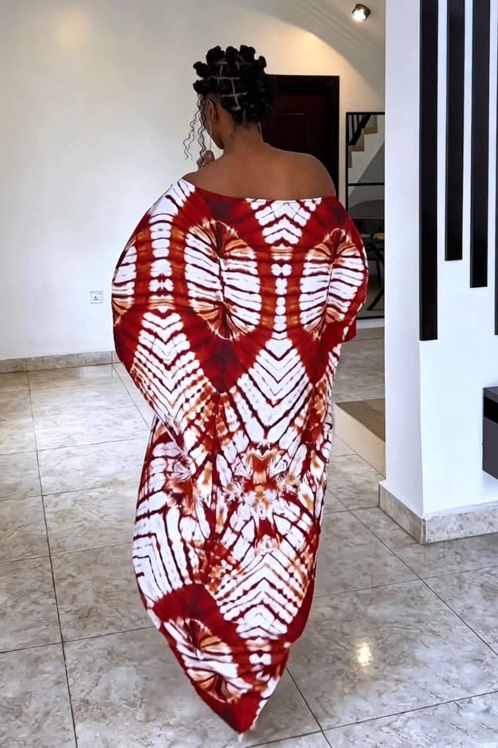 Schëllerfräit Maxi-Kleed mat radiale Muster