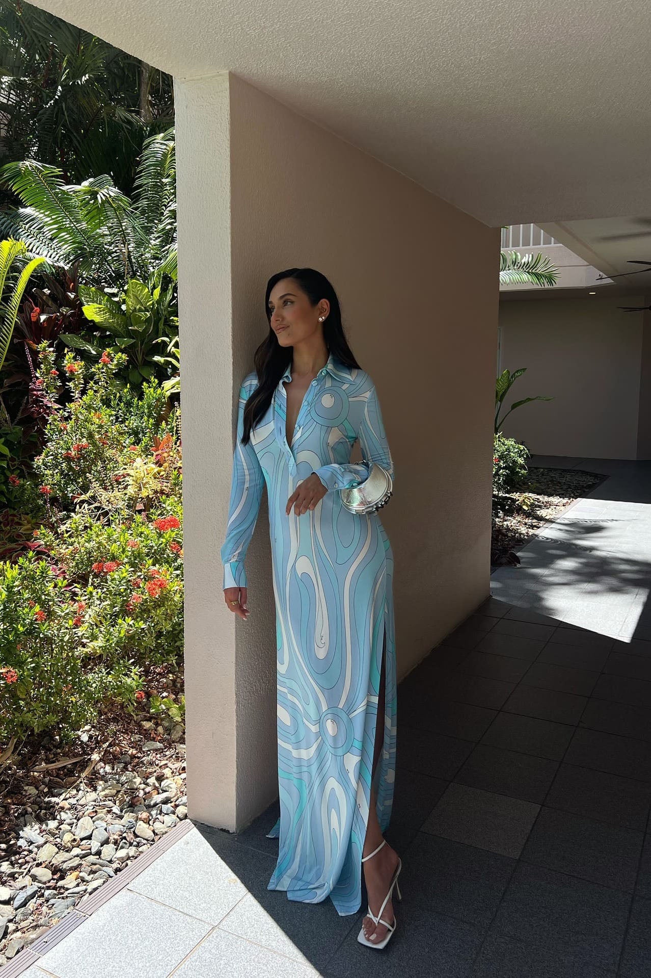 Blue-White Swirl Print Shirt Dress