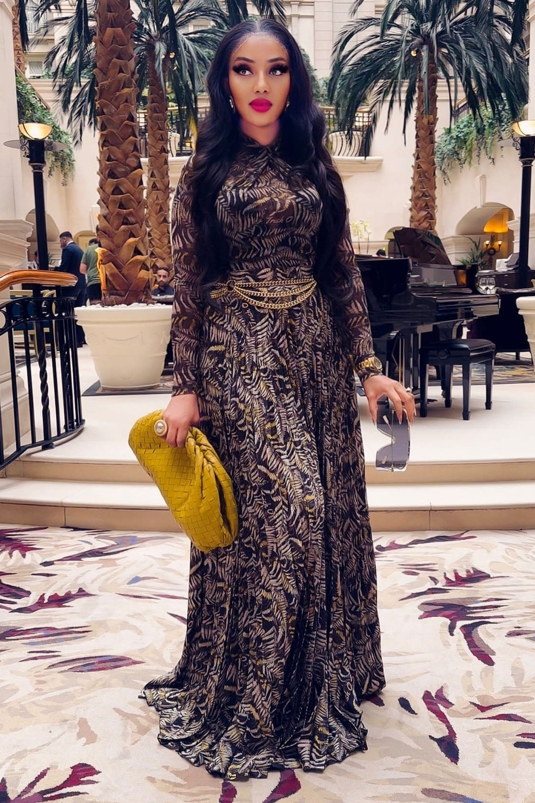 Brown Sheer Mesh Slim-Fit Maxi Dress