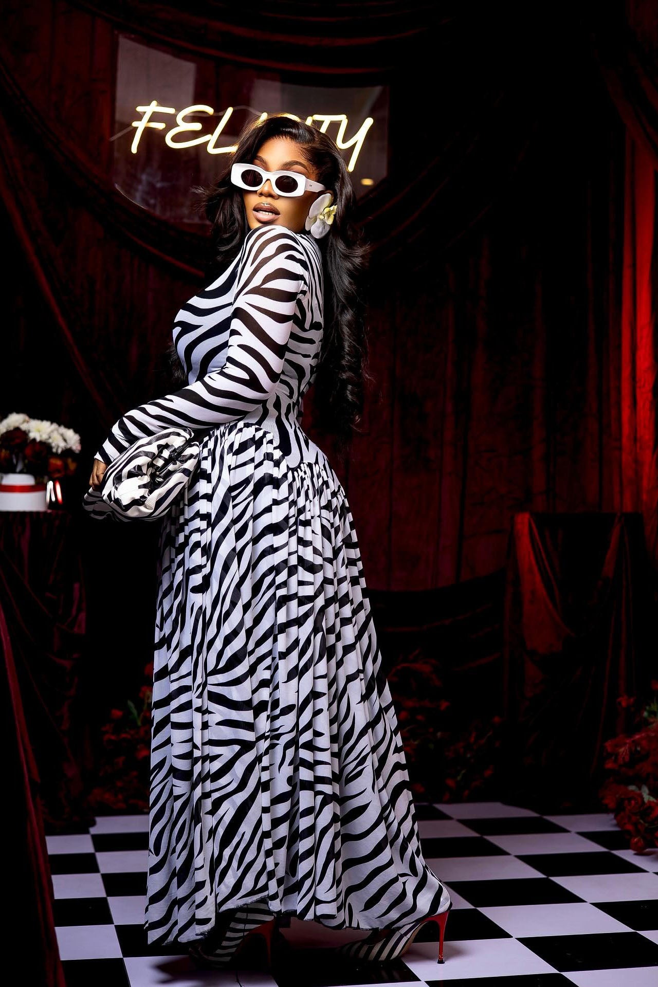 Sheer Zebra Flowy Evening Maxi Dress