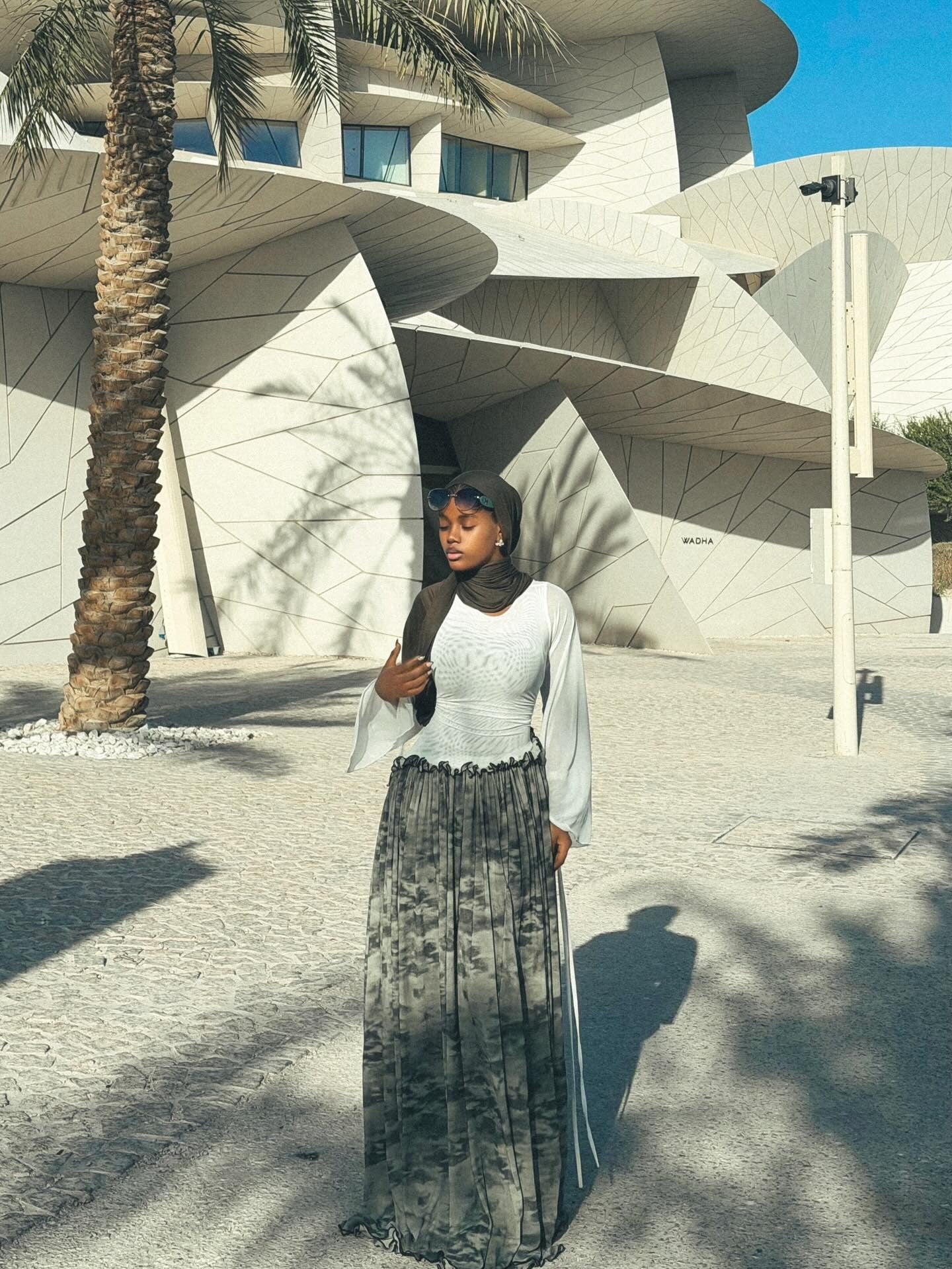 Ink Wash Pleated Paneled Maxi Dress