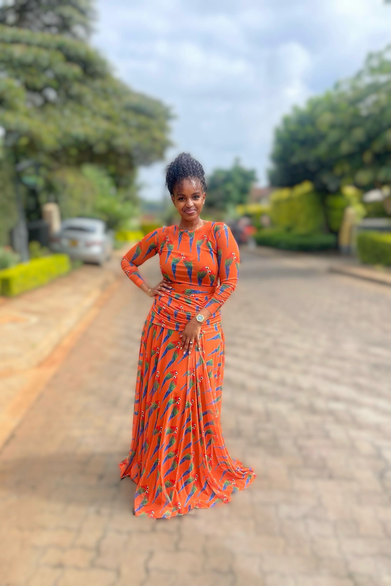 Bold Tropical Print Flare Maxi Dress