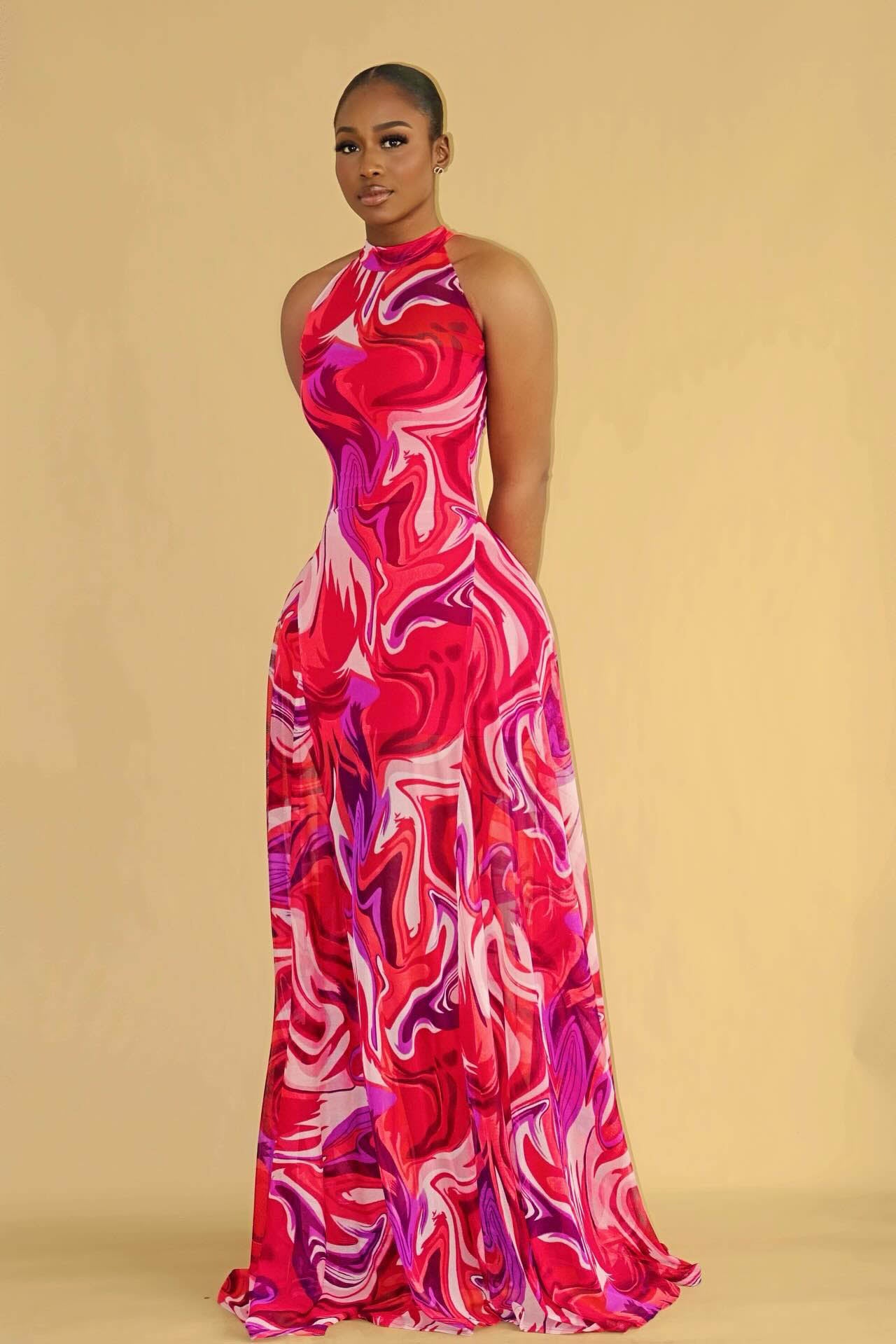 Vibrant Tie-Dye Back-Tie Maxi Dress